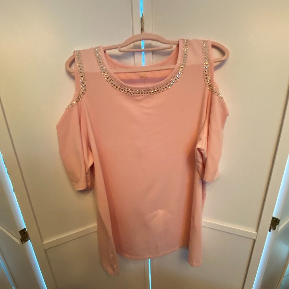 Belle Kim Gravel TripleLuxe Cold Shoulder Top Shell Pink 2X Worn Once